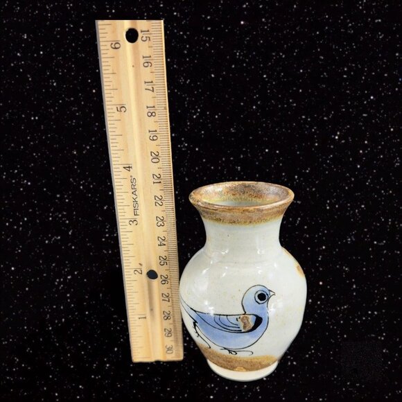 Mexico Pottery Bud Vase Tonala Hand Painted Bird Two Sided Tree Mexican Pottery - Picture 11 of 13